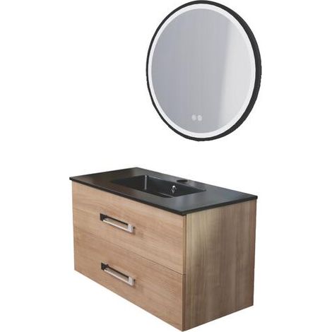 ONDEE ZEN - Meuble de salle de bain à suspendre LENCA - 90 cm - Bois Miel - Miroir ALEXINE (1/3)