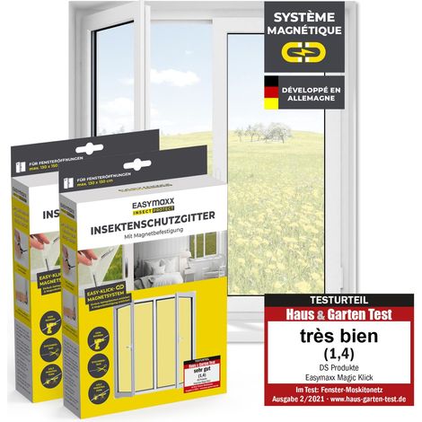 Moustiquaire de fenêtre avec Fixation magnétique innovante Moustiquaire jusqu'à 130x150 cm découpable Individuellement Pas de perçage ni de vissage Fixation avec 12 aimants 2 Pièces (1/5)