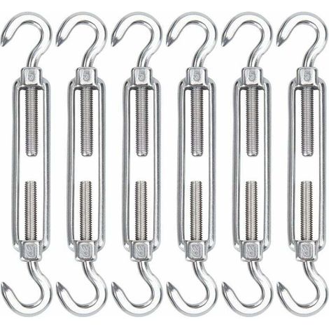 M5 Tendeur Cable Acier Inoxydable, Lot de 6 Tendeur de Fil Crochet et Crochet Réglable Heavy Duty Tension Hook & Hook pour Corde Cable Fil à Linge, Grillagefor Sun Shade Installation