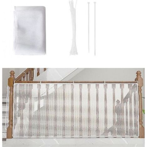 Ecleanfy - Filet de Sécurité pour Enfants, Bébé Filet de Protection pour Balcon et Escalier, 300Lx79H CM Robuste Réglable Clôture D'escalier Barriere de Securite en Maille pour Chat et Jouet, Blanc (1/4)