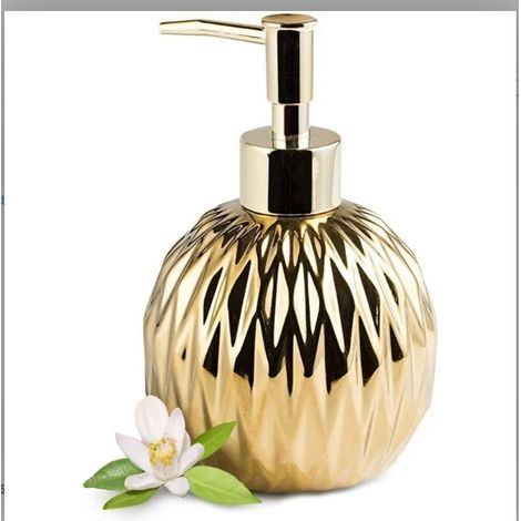 Distributeur De Savon Liquide - Céramique Dorée 400 ml - Salle De Bain Cuisine - Rechargeable - 1 Pièce
