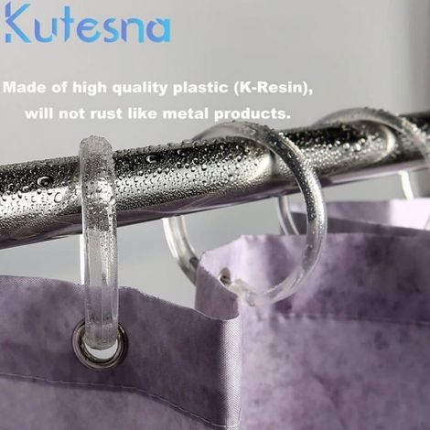 Lot de 12 anneaux de rideau de douche en plastique transparent, crochets de rideau de douche à fermeture facile (1/5)