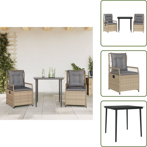 Relaxsessel - vidaXL 3-tlg. Garten-Essgruppe mit Kissen Beige Poly Rattan - Sitzkissen (1/5)