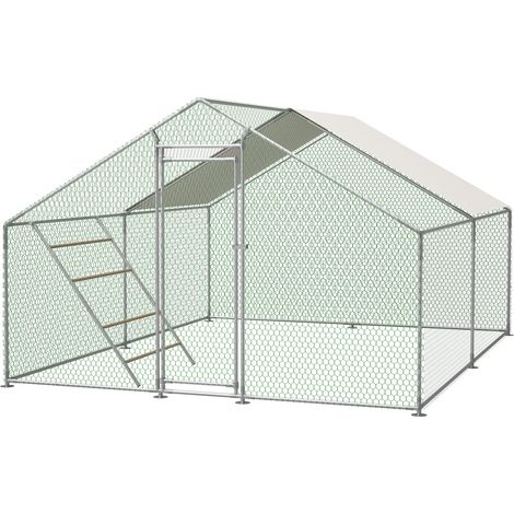 Hühnergehege 3 x 4 x 2 m mit Sitzleiter und Schloss, verzinkter Stahl MODENUIT (1/5)