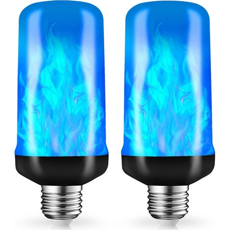 Ampoules LED à effet flamme bleue, ampoules à lumière vacillante 4 modes avec capteur de gravité, culot E26, idéales pour Halloween, Noël, véranda, terrasse, fêtes et décoration intérieure/extérieure. (1/5)