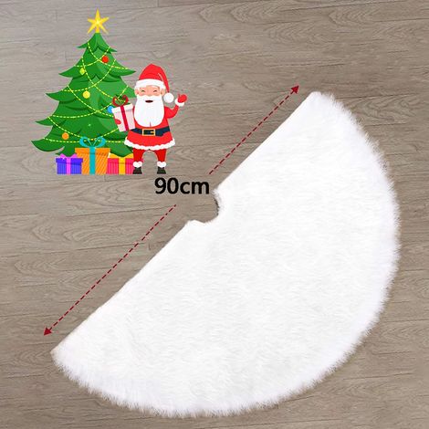 Tapis de sapin de Noël blanc, tapis de sapin de Noël rond de 120 cm en fausse fourrure, couverture de sapin pour Noël et le Nouvel An (1/4)