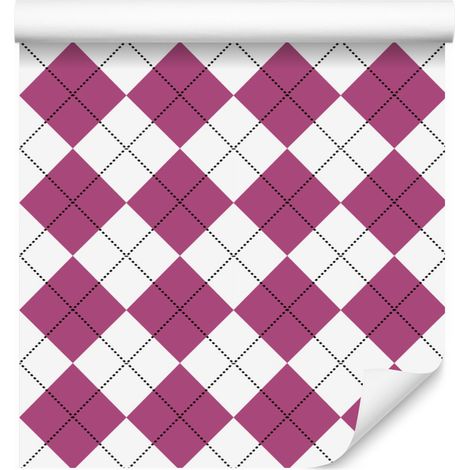 Papel pintado básico retro a cuadros morados y blancos 50x1000 cm (1/5)