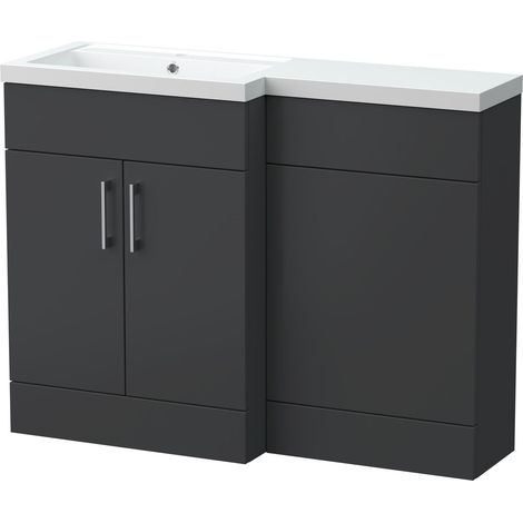 Wichnor Floor Standing 2 Door Vanity Basin WC Unit with Polymarble Basin, 1100mm, Left Hand, Dark Grey