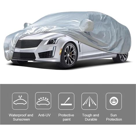Bâche pour Voiture housse de voiture exterieur Housse de voiture contre le soleil Anti-UV Poussière de neige bache voiture 455x166x120cm Berline argenté L