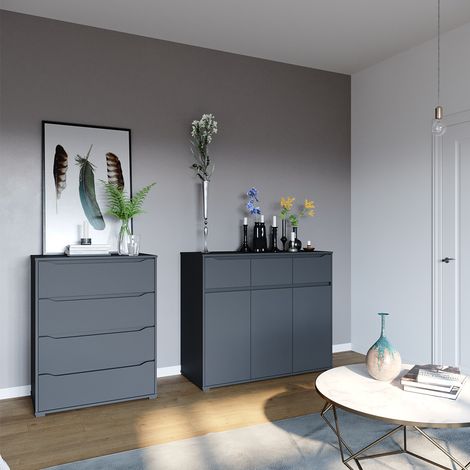 Sideboard Ruben, Anthracite, 80 x 101.6 cm avec 4 tiroirs, Vicco