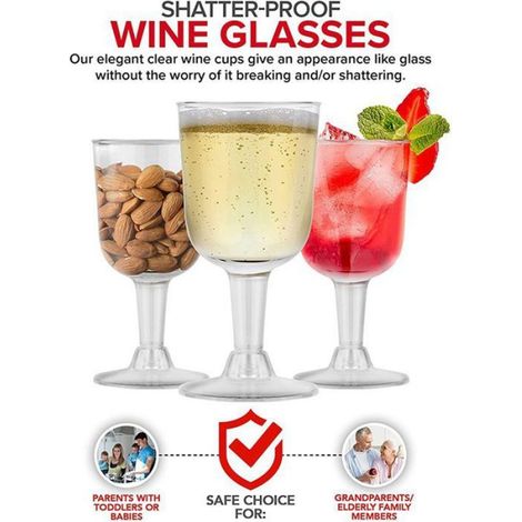 Verre À Vin - En Plastique Transparent Alimentaire - Incassable Réutilisable - 24 Pièces - 5 Oz - 6,5 x 11,2 Cm (1/5)