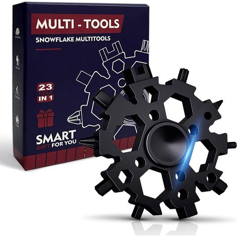 outil Multifonction Flocon de Neige 23 en 1, cadeau de fête des pères Acier Inoxydable Portatif Pour Les Voyages Quotidiens Camping Adventure Multifonction Portatif Mini Tools, Cadeau Homme (Noir) (1/5)
