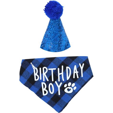 1 Ensemble Bandana et Chapeau Anniversaire Coton Réglable pour Chien Chat Fête (1/5)