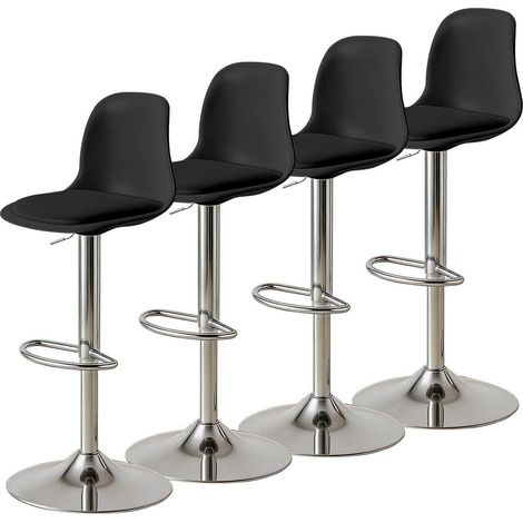 Barhocker Set 4 Stück, höhenverstellbar, drehbar, mit Rückenlehne, Kunstleder Schwarz (1/5)