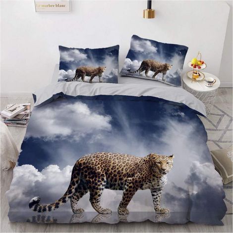 Parure de lit 220x240 cm motif léopard, impression 3D, microfibre, 3 pièces