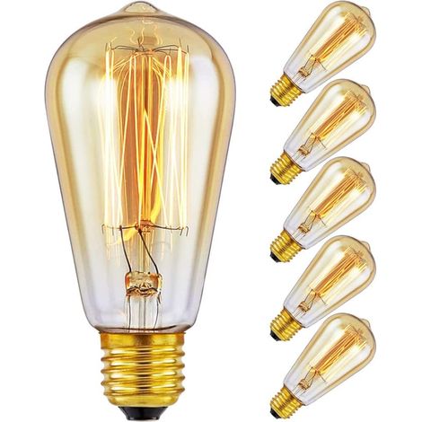 Ampoules Edison - Culot à vis Edison E27 style vintage - Ambre chaud à intensité variable - ST64 60W - Paquet de 6.