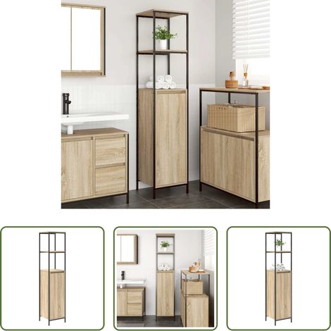 Holzschrank - Badschrank mit Regalen Sonoma-Eiche 36x35x165 cm (1/5)