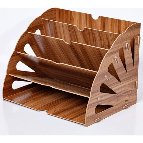 Organiseur de bureau en bois, trieur en bois à faire soi-même, organiseur de bureau pour papier A4, magazines et documents (34  28  28 cm) (1/5)