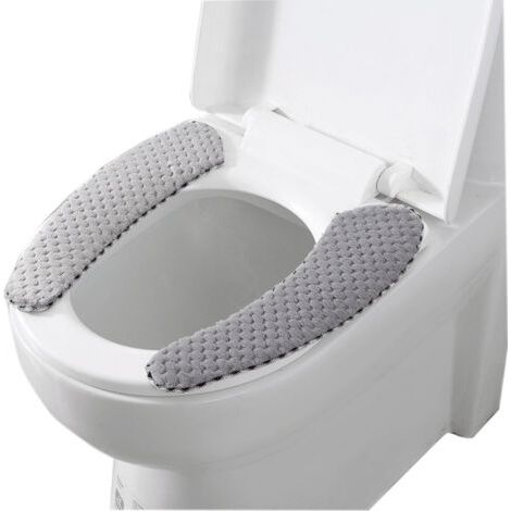 1 Paar graue, dicke Toilettensitzbezüge, dicker Badezimmer-Toilettenkissen, selbstklebendes dickes warmes Kissen für den Winter, tragbare, waschbare und wiederverwendbare Kissenbezüge (1/4)