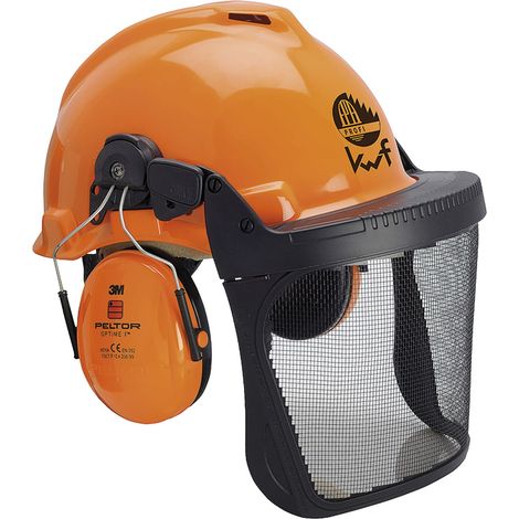3M Forst Zubehör - Forsthelm mit Visier und Gehörschutz, geeignet für Kopfgrößen von 53-62cm, HDPE orange (1/2)