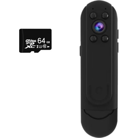 1 ensemble Mini enregistreur HD numérique 1080p grand angle Body Cam Détection de mouvement Enregistreur instantané avec carte mémoire 64 G (1/5)