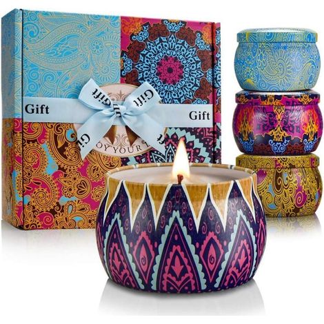 Coffret 4 bougies parfumées soja 125g, Rose, Lavande, Citron, Figue (1/5)