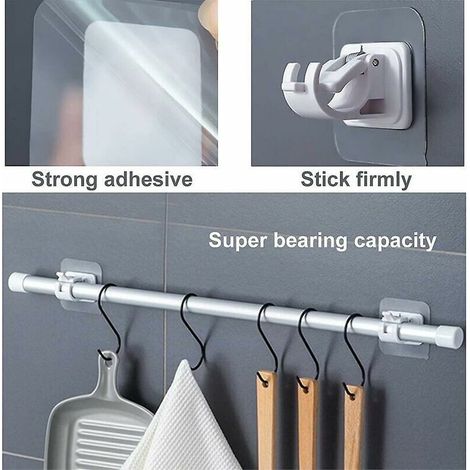 FOREHILL Lot de 4 crochets auto-adhésifs pour tringle à rideau, clip de support pour crochet de rideau de salle de bain de cuisine (transparent)- (1/4)