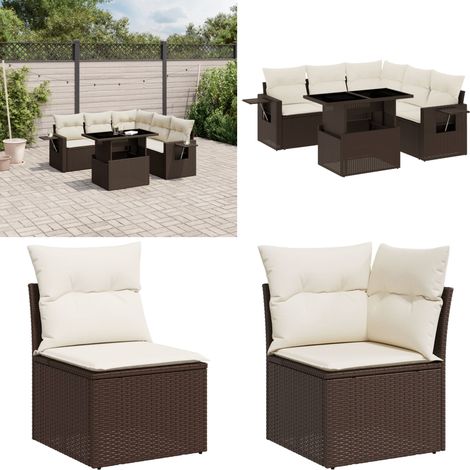 6-tlg. Garten-Sofagarnitur mit Kissen Braun Poly Rattan - Gartenmöbel Set - PE-Rattan Möbel - Outdoor Lounge - Gartenecke - Terrassenmöbel - Home & Living (1/5)