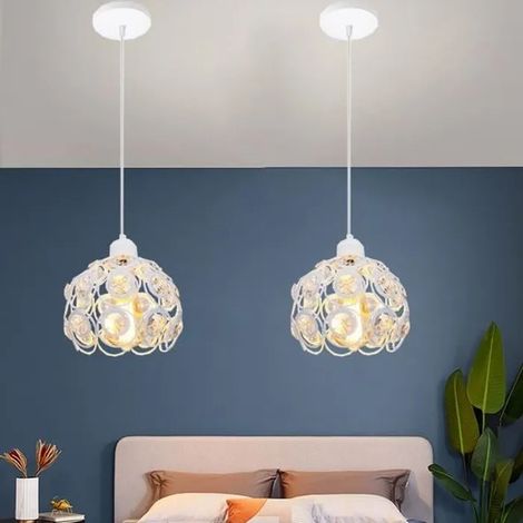 Yowei 2PCS Lustre Suspension Industrielle Cristal Blanc Lampe Luminaire en Fer Forge Vintage pour Salon Chambre (1/4)