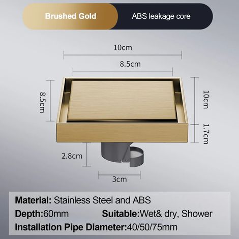 (Gold-ABS-China Mainland)Foot Floor Drain 1010cm Anti-odor Bath Drains  Deodorization Square DIY Black Shower Filter Plug Cover Pipe 304 Stainless Steel (1/4)