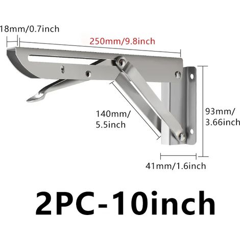 (25 cm - 2 pièces - Aucun) 2 équerres pliantes en acier inoxydable pour étagère triangulaire, support robuste, réglable, fixation murale, argent, blanc, noir (1/5)