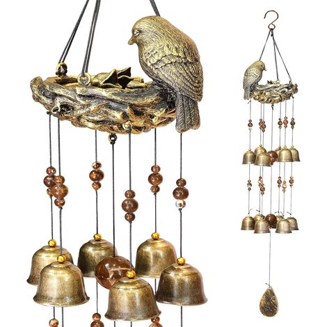 Carillon à Vent Décoratif Nid d’Oiseau, Carillon Extérieur avec 12 Éléments Sonores (1/5)