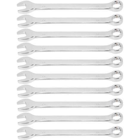 Jeu de 10 clés mixtes double‑end 12mm, cliquet à rochet en acier CR‑V.