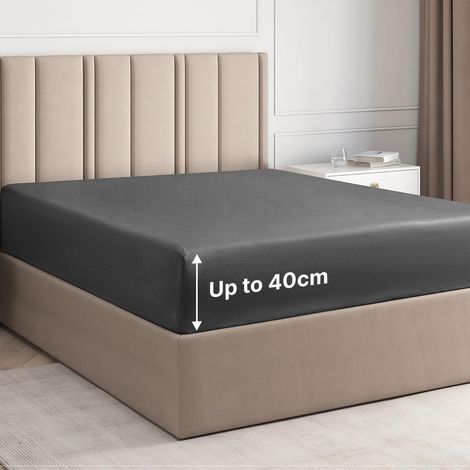 Drap-housse King size 150 x 200 cm, 100 % satin de coton, 400 fils, pour matelas jusqu'à 40 cm de hauteur, doux, respirant, infroissable, certifié OEKO-TEX, gris foncé (1/4)