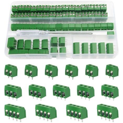 100 Pièces PCB Vis Connecteurs, 5mm Pas 2/3/4 Broches, pour Arduino (85 x 2, 10 x 3, 5 x 4, Vert) (1/5)