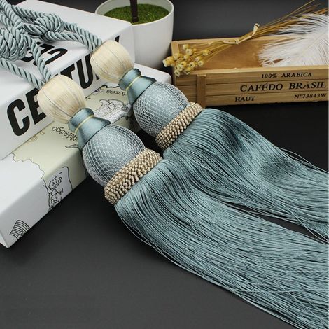 paire d\'embrasses de rideaux à pompons, décoration d\'intérieur, pour fenêtre, glands, corde (bleu clair)