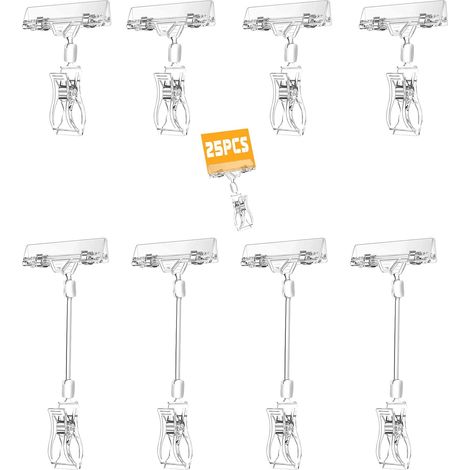 Confezione da 25 porta etichette trasparenti girevoli, porta etichette rotanti a doppia clip per etichette, cartellini dei prezzi, foto, biglietti (1/5)