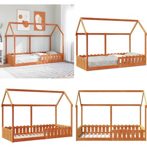 vidaXL Kinderbett Hausbett Wachsbraun 90x190 cm Massivholz Kiefer (1/5)