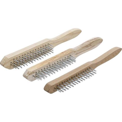 Jeu de Brosses à Fil d'Acier 3 pcs - Manche en Bois, 2-3-4 Rangées - Nettoyage et Décapage Efficace - D-Work