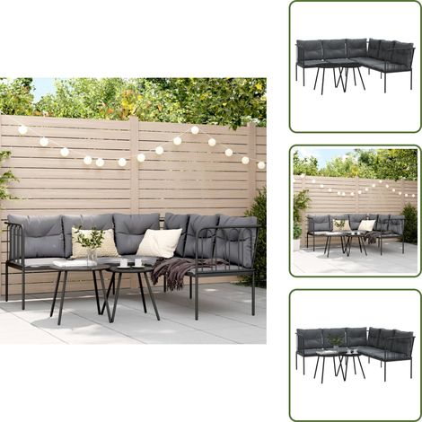The Living Store Ensemble de canapés de jardin et coussins noir acier textilène - Salon De Jardin - Ensemble Salon De Jardin - Mobilier De Jardin - Canapé Extérieur - Table Basse Extérieure