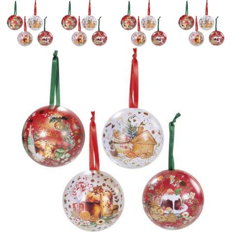 12 Palline Natalizie Metallo Apribili Personalizzabili Fantasia Dolci per Albero (1/2)