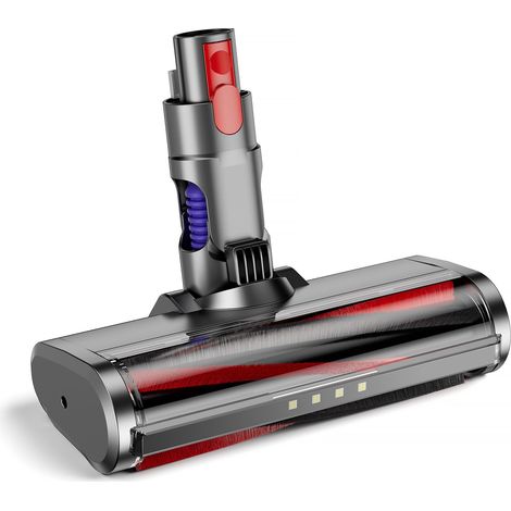 Spazzola compatibile con Dyson V7 V8 V10 V11 V15 (con 4 luci LED) Testina di ricambio per tappeti, pavimenti in legno, piastrelle, Spazzola (argento puro, argento)