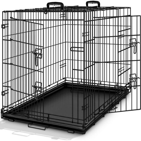 1 - Cage De Transport Pour Chien - Caisse En Métal Pliable - 2 Portes Verrouillables - Pour Chiens Et Animaux Domestiques - Noir - 122x74,5x80,5cm
