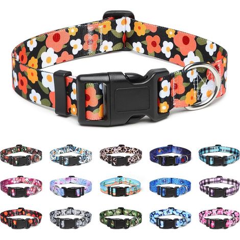 Collier pour Chien, Motif Tendance avec Boucle à dégagement Rapide, Collier Classique en Nylon Réglable pour Petits, Moyens et Grands Chiens (S, Fleur Orange) (1/5)