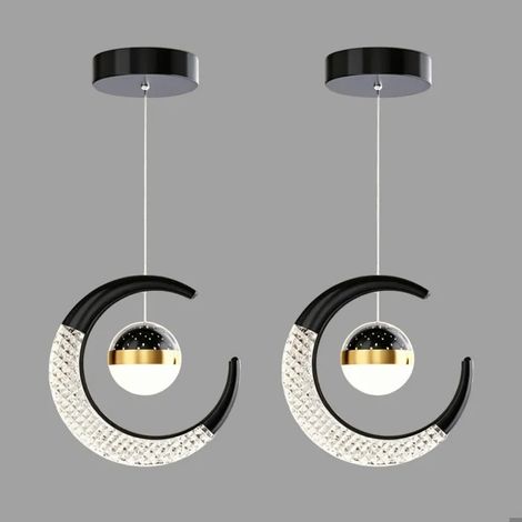 2x Moderne Suspension Luminaire en Lune,LED Lampe de Projection Contemporain Style Nordique 16W Plafonnier,Luminaire Chaud (1/5)
