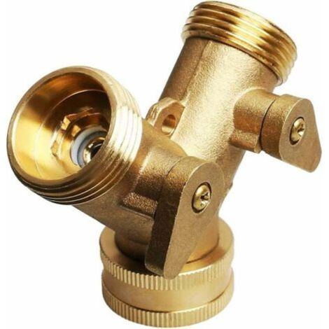 3/4" Robinet Y Séparateur, Laiton Collecteur Jardin Robinet Y Valve 2 Voies Laiton Robinet Jardin Tuyau Séparateur Deux Voies Tuyau Connecteur (1/4)