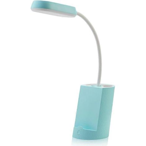 Lampe de bureau moderne avec porte-stylo, petite lampe LED Able pour dortoir, lampe de bureau portable et créative, lampe de chevet rechargeable, bleue. (1/5)