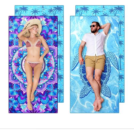 Paquete de 2 toallas de playa de microfibra, toalla de playa extragrande de 180 x 90 cm, sin arena, para adultos, de secado rápido, toalla de playa personalizada. (1/5)