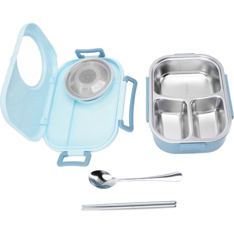 Contenitore termico per il pranzo con scomparti in acciaio inox, a doppio strato, ideale per studenti, colore blu.