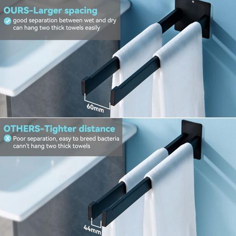Bathroom Towel Holder, Wall Mounted Towel Rack for Bathroom or Kitchen, Self-Adhesive Black Stainless Steel Towel Holder 40cm